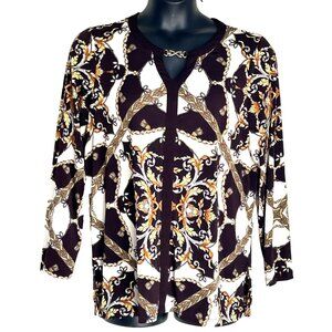 Susan Graver  Womens Peek-A-Boo Blouse Size L Geometric & Floral Design
